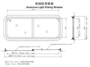 Aluminum light sliding window for Yacht Clear size:2413x876xR60