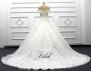 Amazing pearls wedding dress princess off the shoulder zipper back wedding dress long tail bridal gown lace appliques