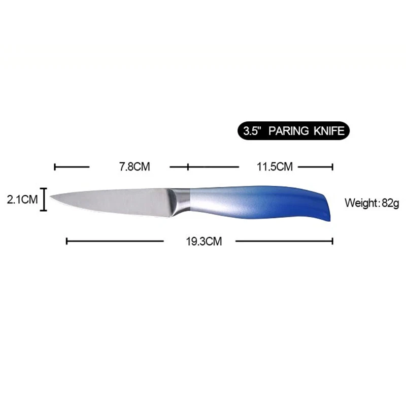 Amazon Hot Sale 3.5 Colorful Coating Stainless Steel Kitchen Fruit Paring Knife with gradient colored handle