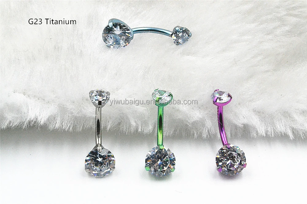 AMIGATINA  CZ Gems G23 Titanium Navel Belly Button Bar Colorful Internally Threaded Navel Rings Body Piercing Jewelry NEW