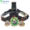 Angle Adjustable 18650 Rechargeable LED Head Lamp,3 CREE LED Headlamp for Camping