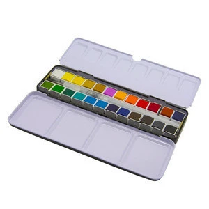 Art Supplier 24 Colors Water Color Set  Solid Watercolor Paint Set with Brush Metal Box