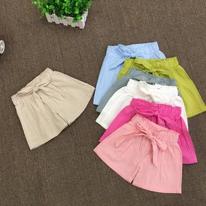 B11109A little girl fashion candy colors linen shorts summer hot shorts