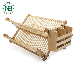 Bamboo Dish Rack with Utensil Holder, Natural