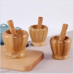 Bamboo Mortar and Pestle Garlic Press Ginger Crusher Spices Grinding Set Garlic Mincer Herb Spice Masher Grinder Chopper