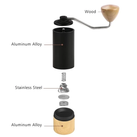 Black and Wood Pattern Coffee Bean Grinder Manual High Quality Stainless Steel Coffee Grinder Good Price Get