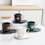 Blue eyes painted gold rim and saucer Turkish ottoman black tea cup and saucer afternoon tea set coffee cup