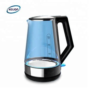 blue led light boiling induction borosilicate cordless tea water glass electric kettle with color changing stainless steel lid