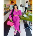 casual wear women long sleeve loose pleated wide leg pants  design casual plus size two-piece set