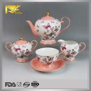 ceramic tea cup set, pink coffee set , butterfly drinkware