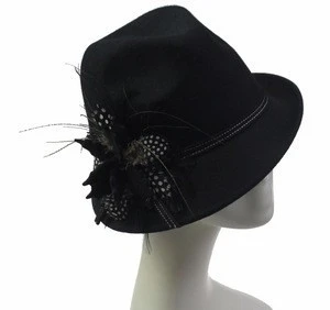 Cheap Black Ladies Wool Felt Fedora Hat For Derby Party