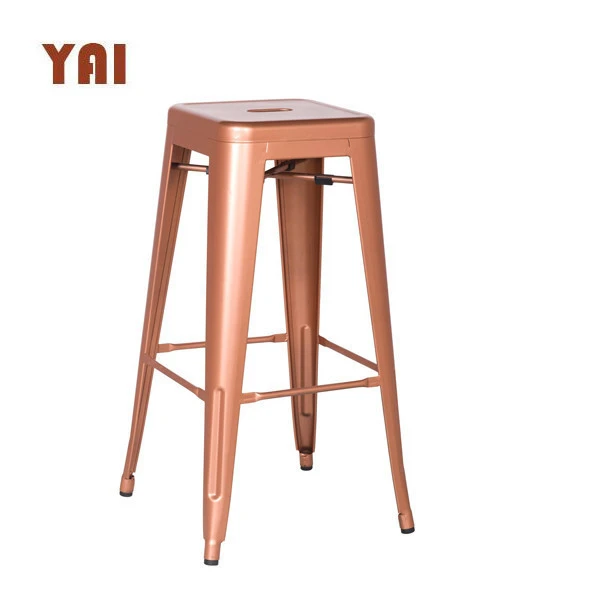 cheap french bistro vintage steel step chrome rose gold iron counter height square bar stool industrial