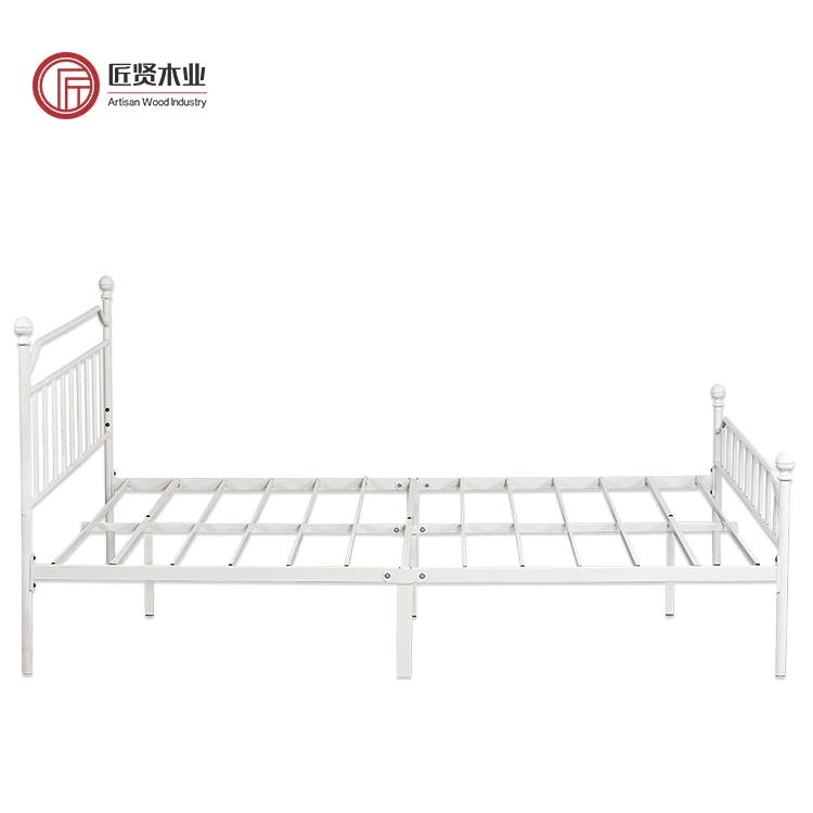 Cheap modern full size white decorative iron storage queen single metal bed frame