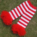 china custom sock manufacturer Green White Stripe Chiffon Ruffle Leg Warmers baby socks