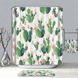 china modern 100% polyester cactus bathroom shower curtain/bath curtain
