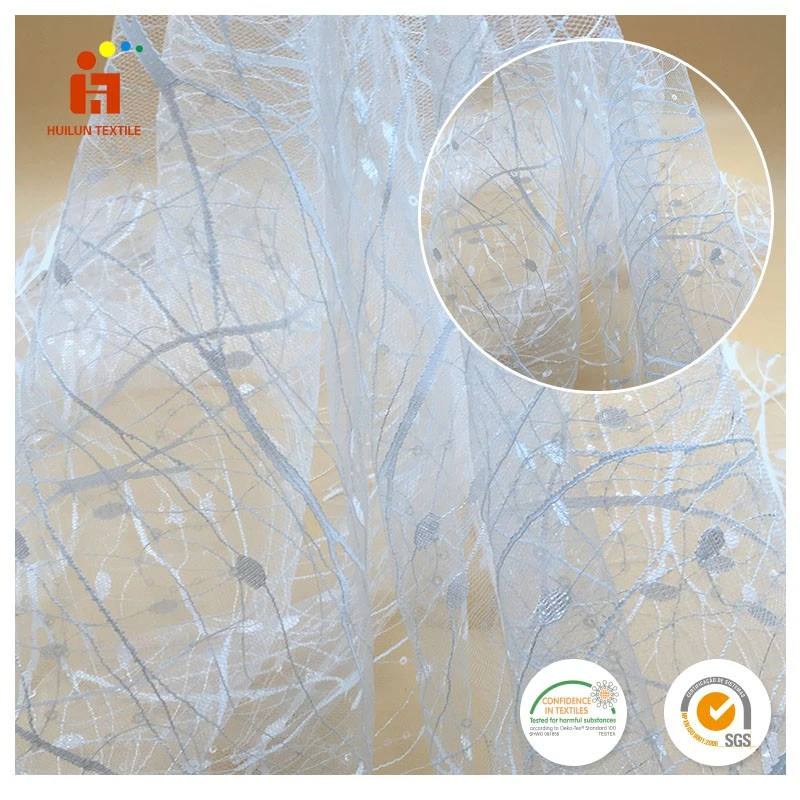 China wholesale market designer white dyed tree embroidery sequin lace fabric for ladies suits