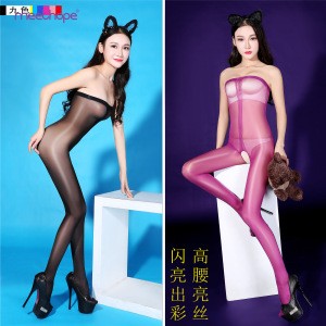 Chinese brand wholesale Open crotch Glint sheer wrap full body girls silk stockings
