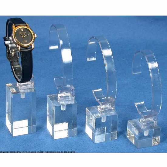 Chinese Factory Plastic Watch Holder with Wood Base