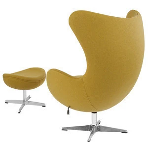 Citron Wool Fabric Egg Chair with Tilt-Lock Mechanism and Ottoman