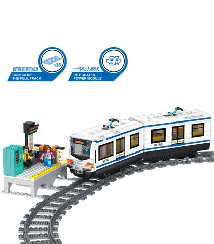 City Metro Subway Railway Train Model With Track DIY Transport Assemble Educational Toys Building Blocks Sets Kids Toys