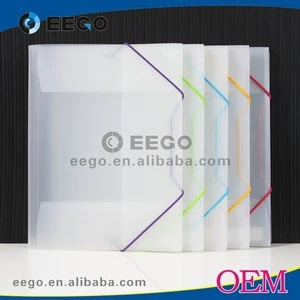 Clear pp plastic office stationery file folder with colored elastic band