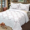 Color yarn embroidery flower polyester cotton quilted white bedspread