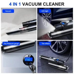 Cordless Car Vacuum Cleaner 4-in-1 Tire Inflator Portable Air Compressor with Digital Tire Pressure Gauge LCD Display LED Light
