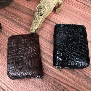 Crocodile Leather Card Holder Mens Multifunctional Personality Zipper Durable Wear-Resistant Leather