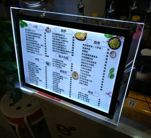 Custom Acrylic tabletop menu stand with led light table tent photo frame