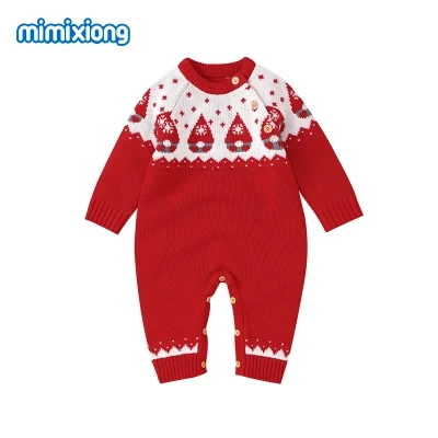 Custom Christmas Clothes New Born Toddler Baby Knitted Pajamas Crochet Outfits Onesie Long Sleeve Romper