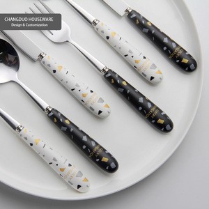 Custom Made Luxury Mirror Polished Flatware Set With Porcelain Marble Handle 20 Pieces Cutlery Set For Wedding Gift