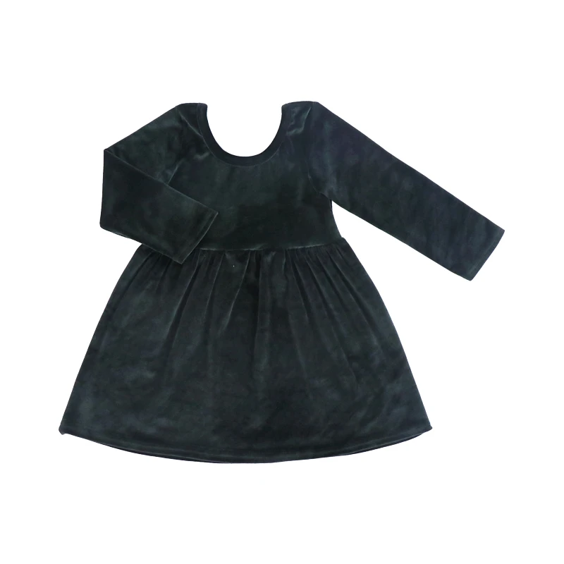 Custom styles toddler girl dresses plain black color velvet dress kids low neckline dance twirl girls party dress clothes