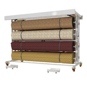 Customized made Carpet Rolling Rug Display Rack Metal Fabric Hanging Display Stand
