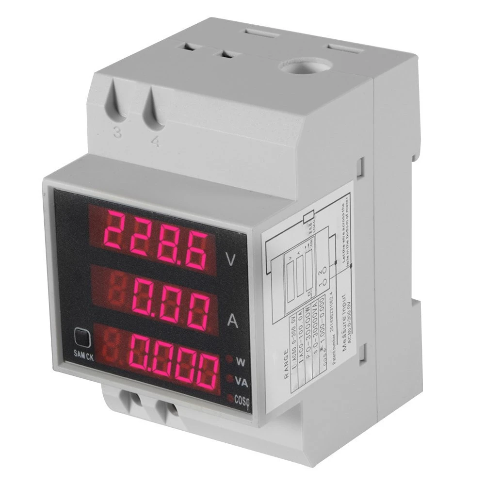 D52-2048 Multi-function Ammeter Voltmeter DIN RAIL LED Display Volt AMP Meter Active Power Factor AC 80-300V 0-100.0A BI629