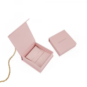 dirty pink custom gold logo paper box jewelry magnetic closure jewellery box bag pouch packaging