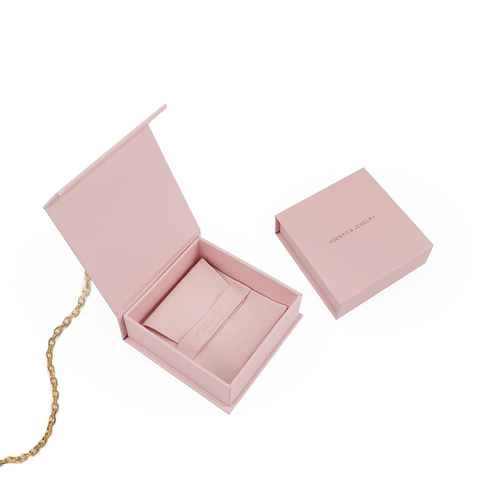 dirty pink custom gold logo paper box jewelry magnetic closure jewellery box bag pouch packaging