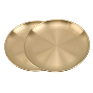 Dishwasher Safe Matte Polished Gold Metal 304 Meal Serving Pan Round Stainless Steel Food Tray Dinner Dishes Plates