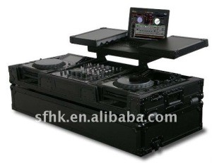 DJ CASE FOR LARGE FORMAT CD PLAYER DJ CONSOLE WITH GLIDE STYLE LAPTOP TRAY AND INNER WHEELS