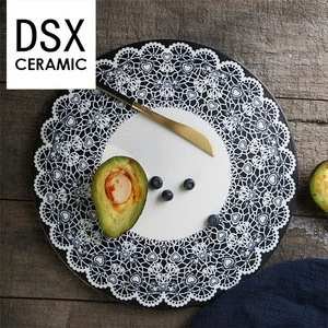 DSX Ceramic Ceramic lace pattern porcelain hotel used round dinner serving dish plate