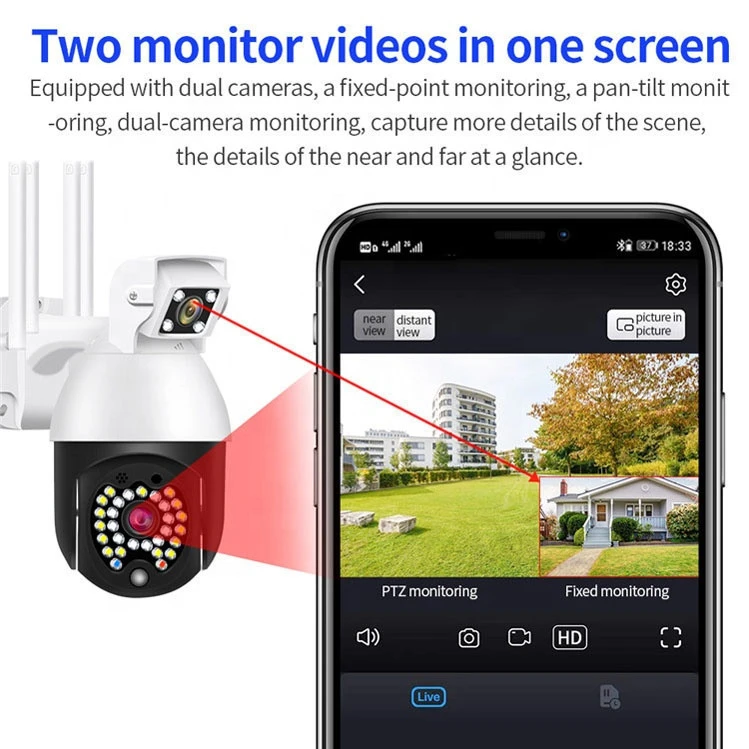Dual lens outdoor IP66 Wireless fix and motion monitoring Cctv Wifi ip Camera 1080P IP Security Surveillance waterproof camera