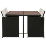 Easy Assembly 5pcs Outdoor Furniture Rattan Garden Dining Set 1 Square Acacia Wood Top Table and 4 Wicker KD Chairs