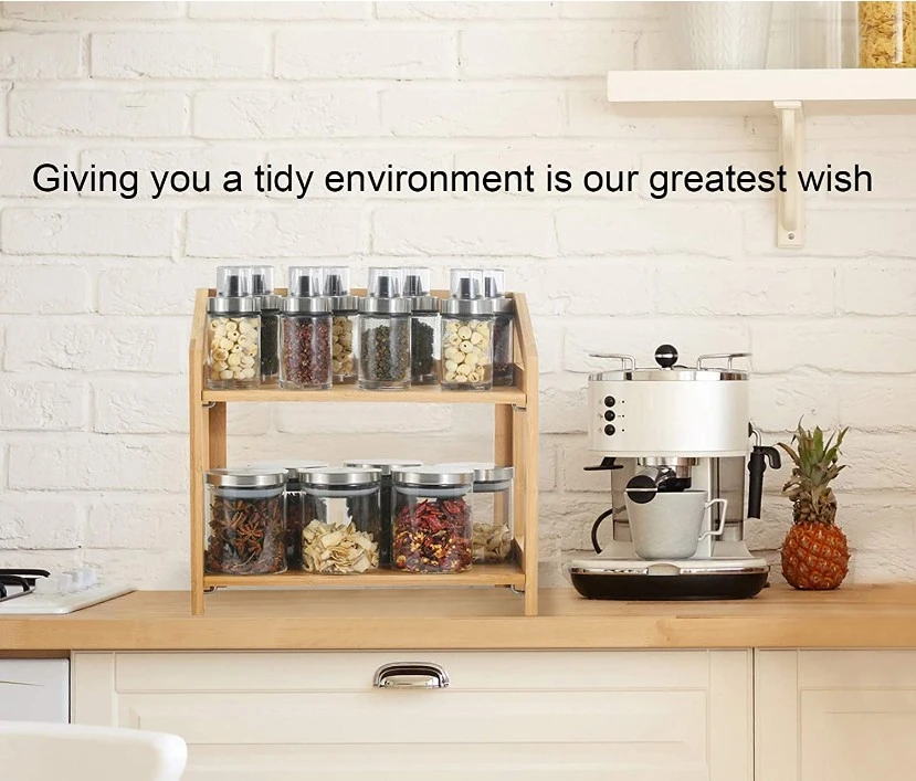 Buy Eco Friendly 2 Tiered Bamboo Countertop Spice Rack Kitchen Storage ...