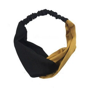 Elastic adjustable length girls  hair ribbon two color stitching wide side knotting headband