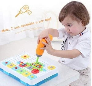 Electric Drill Puzzle Toys for Kids STEM Educational Learning Toys Tool Box Set, Puzzles Assembly with Toy Power Drill for kids