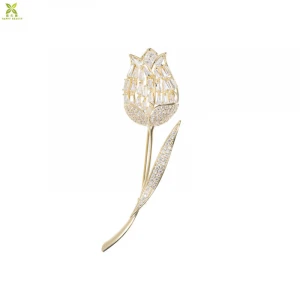 Elegant tulip flower pin crystal brooch clothing jewelry accessories