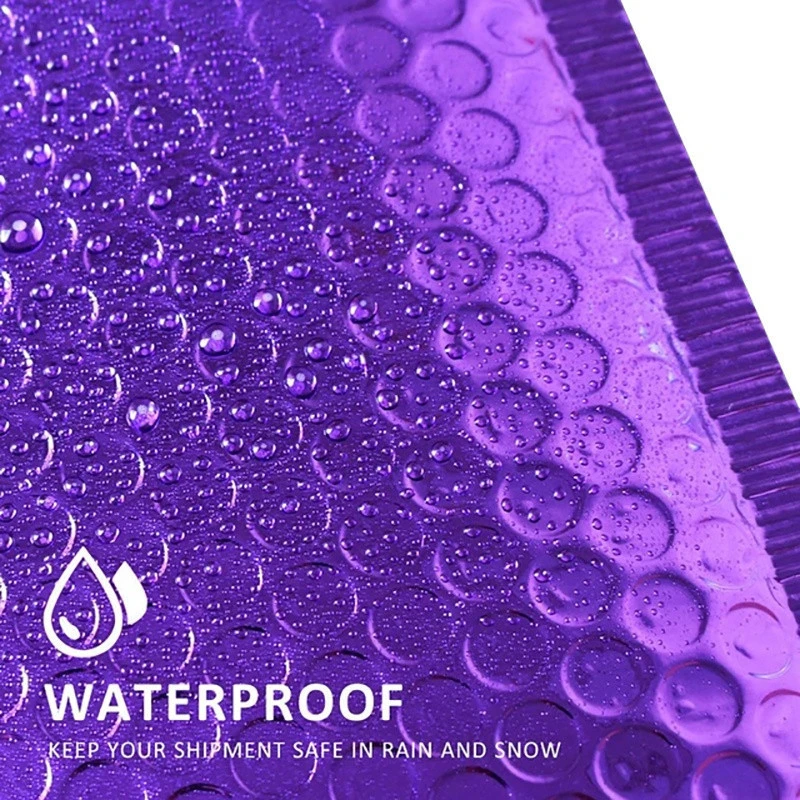 Elegant Waterproof Custom Print Purple Metallic Bubble Mailer Padded Shipping Bubble Envelope For Apparel Books Electronic