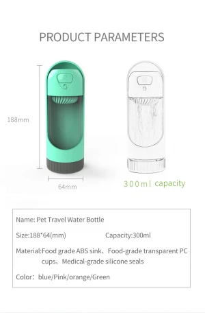 ELS Amazon hot selling plastic travel drink feeder 300ml/10oz /dog food box/cat pet dog water bottle