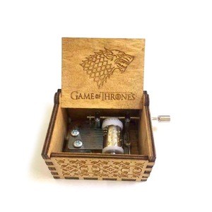 Engraved hand cranked wooden harry potter music box game of thrones music box