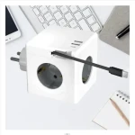 Eu Socket Strip Adapter EU Plug 2 USB A 1 Type C 3 AC Outlets  socket with telescopic data cable has  2 USB 1 TYPE C Sockets