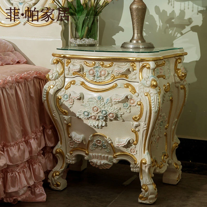 europe style manufacturer price trade china import bedstand/bedside table-solid wood hand carved bedroom furniture